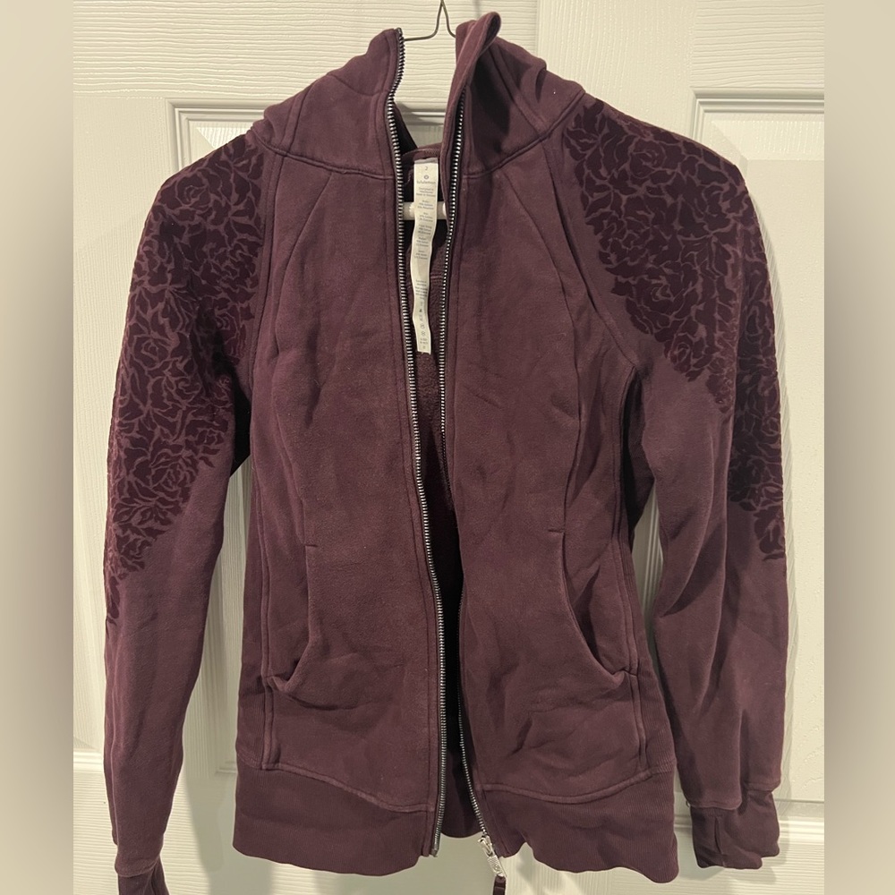 Lulu lemon purple zip up jacket with velvet details. Size 2.